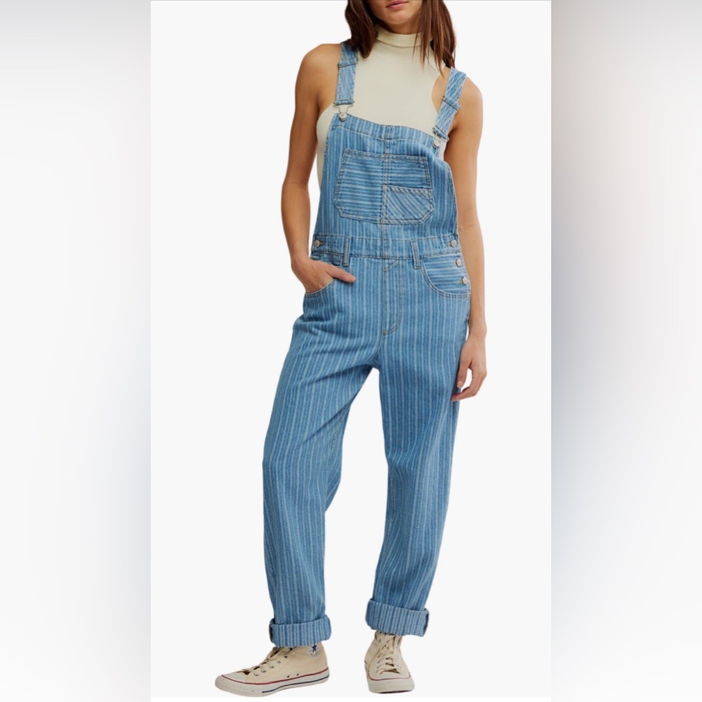 Free People Ziggy Stripe Denim Overalls (Beachcomber)
